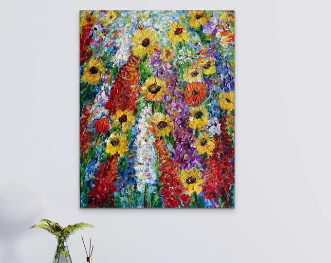 Wildflower Meadow Painting 16x20 Original Textured Floral Wall Art