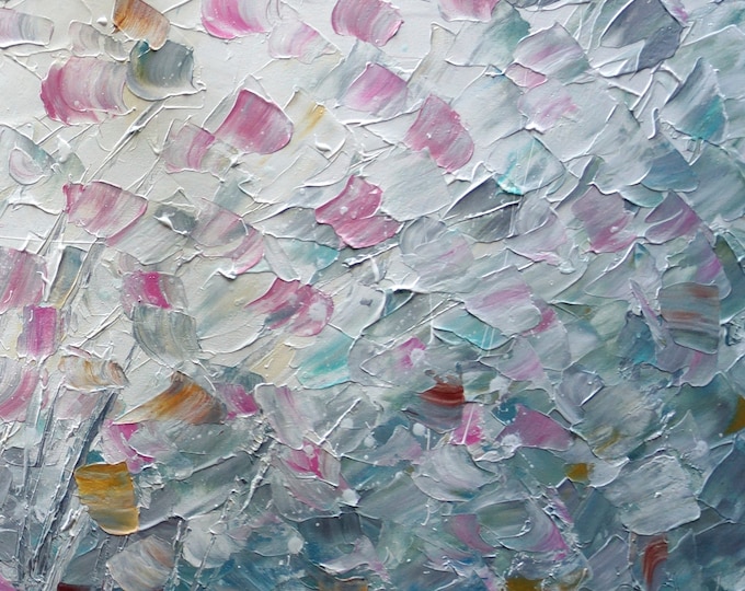 Soft Touch PINK TULIPS Gray  White Cream Petals in the Wind Original Painting Abstract Modern Art