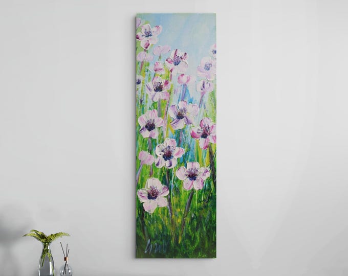 Original Anemone Flower Painting 10x30 Textured Floral Art