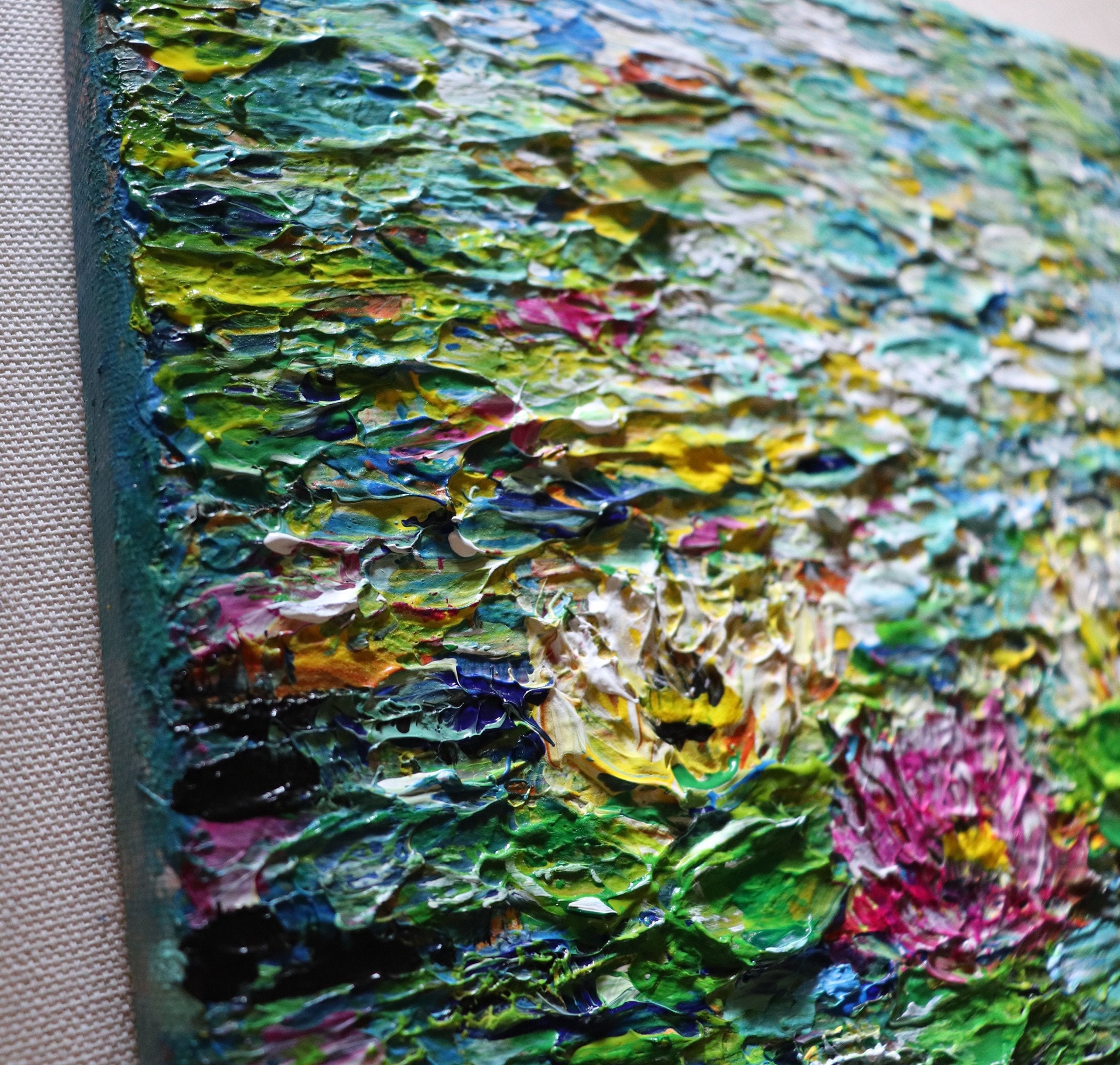 Water Flowers ABSTRACT Water Lilies Impasto oil Painting on Canvas