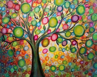 Olive Tree Rainbow Circles – Earth Tones Original Painting