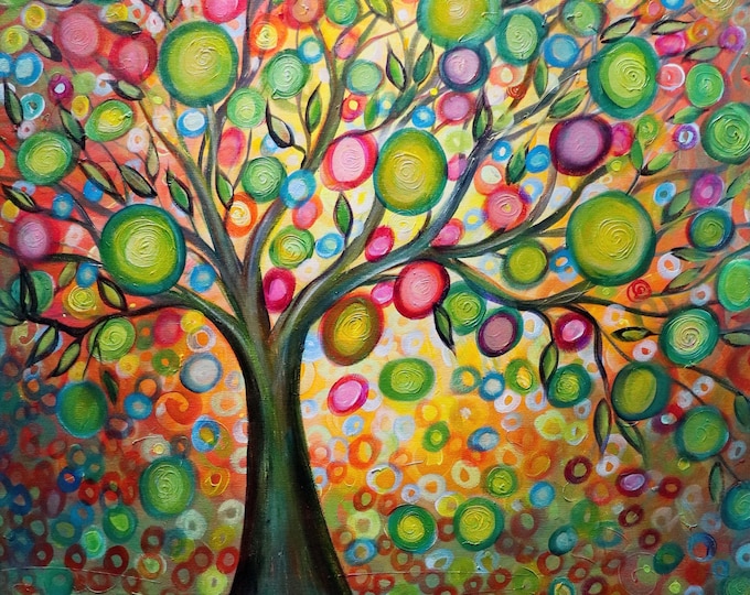 Olive Tree Rainbow Circles – Earth Tones Original Painting