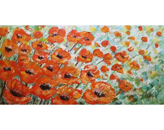 Orange Tulips Spring in Netherlands Impasto Oil FLOWERS Abstract Original Painting on Large Canvas