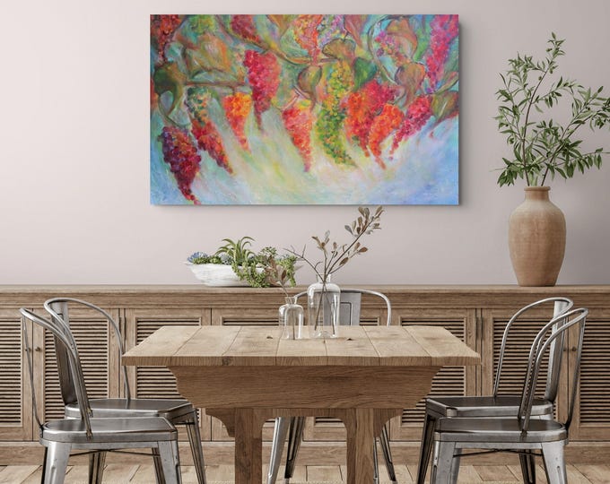 Vineyard Canopy 48x30 Original Grapes Painting Large Textured Wall Art