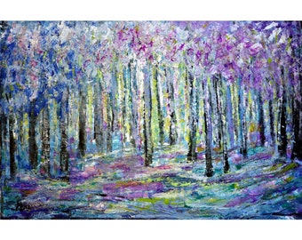 Mystic Forest Lilacs in Bloom Original One-of-a-Kind Impasto Painting in Blue Lavender Purple Hues by Luiza Vizoli