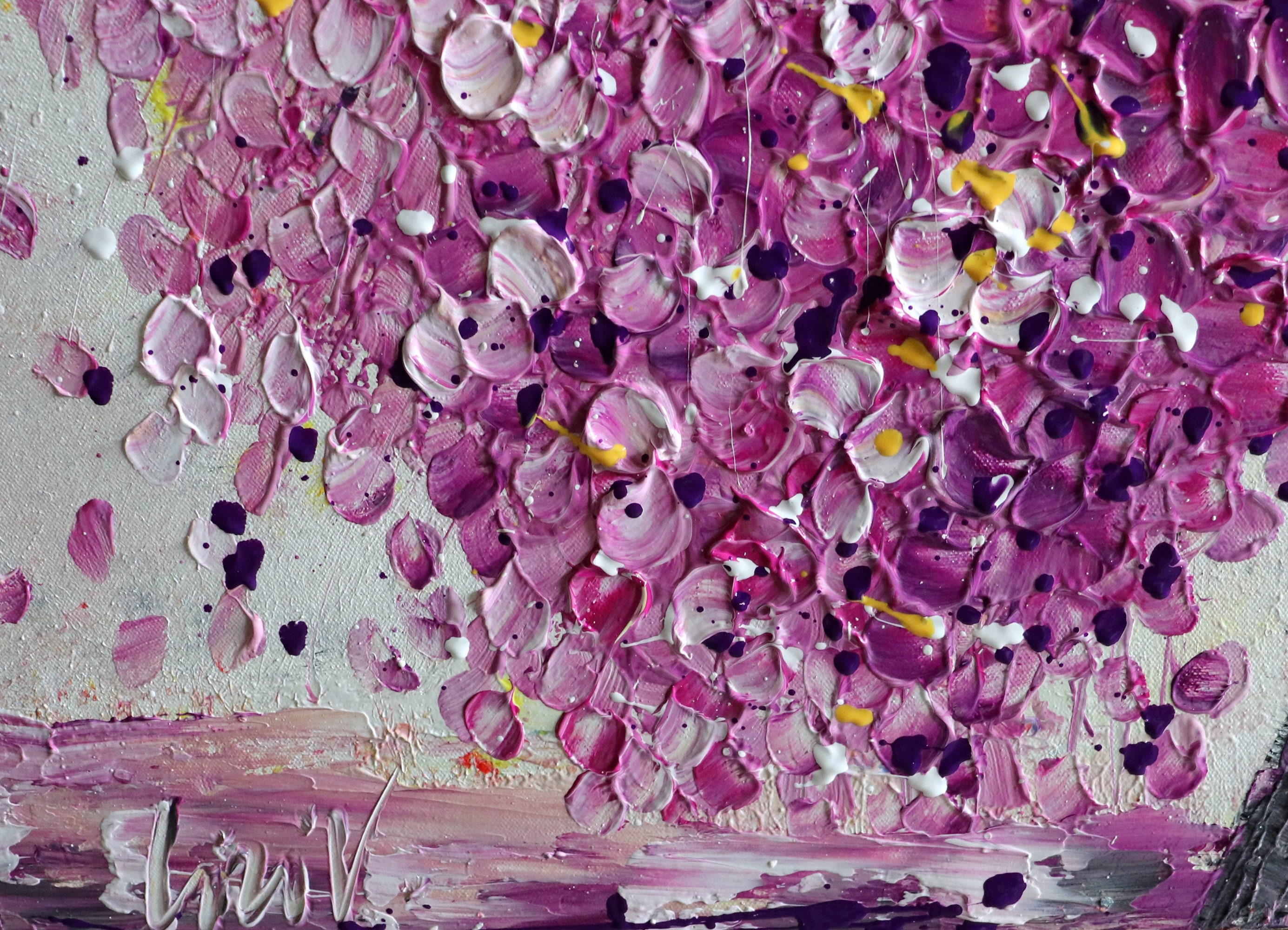 Pink Cherry Blossom Original Painting Impasto Beautiful Unique Pollock
