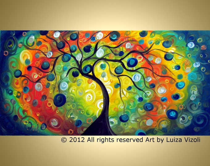 Abstract Painting LARGE Canvas Modern Tree Landscape SUMMER SUNRISE Whimsical Painting