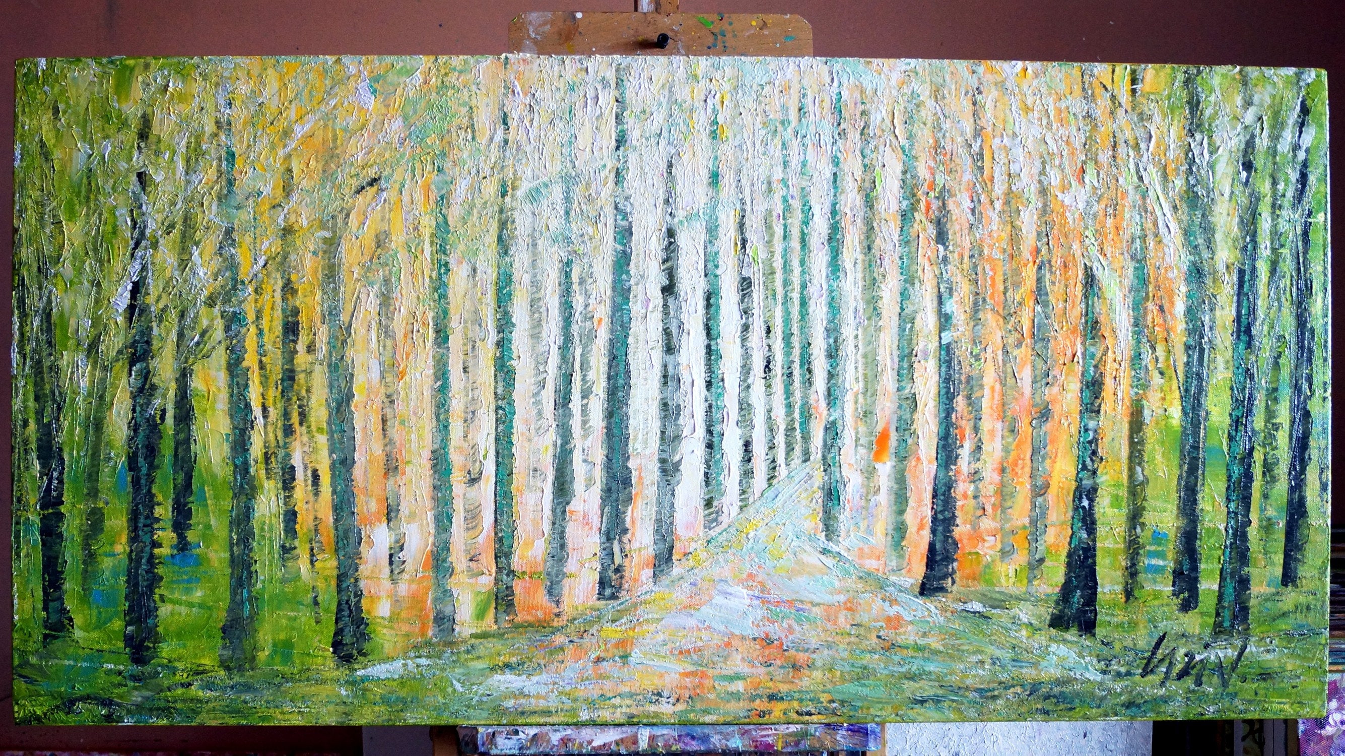 SPRING TREES Landscape FOREST Abstract Impasto Oil Painting SPRING TREES Landscape FOREST Abstract Impasto Oil Painting