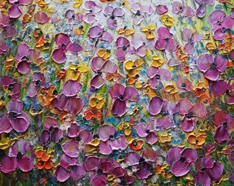 Pink Wildflowers Oil Painting – Vibrant Original Floral Art on Canvas by Luiza Vizoli