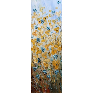 Prairie Flowers Tall vertical wall art ORIGINAL Painting Narrow Canvas wall decor for staircase, bathroom, kitchen, entryway