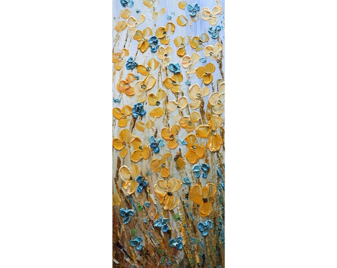 Prairie Flowers Tall vertical wall art ORIGINAL Painting Narrow Canvas wall decor for staircase, bathroom, kitchen, entryway