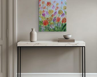 Tulip Flower Painting Original Floral Wall Art, Textured Impasto Spring Flowers Canvas 20x24