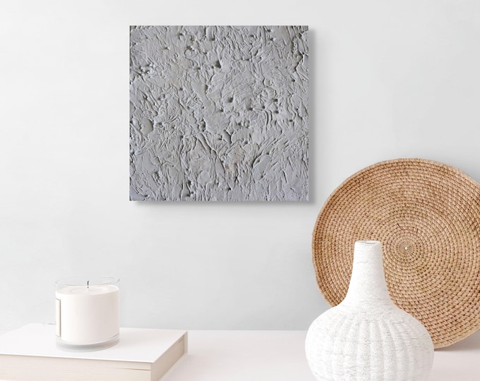Textured Abstract Painting | Sculptural White Plaster Wall Art, Wabi Sabi Style