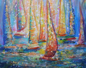 Sailboat Painting, 24x24 Coastal Nautical Wall Art