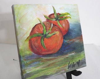 Oil Painting: Original Hand-Painted Tomatoes on Canvas (6x6)