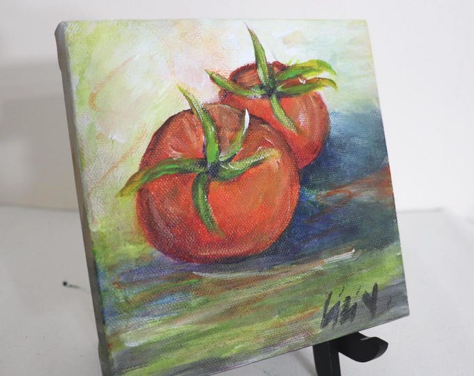 Oil Painting: Original Hand-Painted Tomatoes on Canvas (6x6)