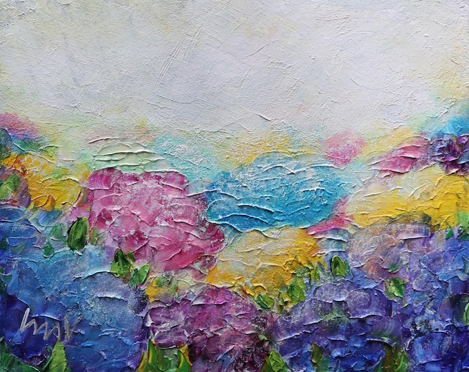 Original Hydrangea Oil Painting, Colorful Textured Floral Art, 20x16 Canvas by Luiza Vizoli