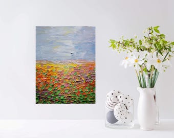 Abstract Sunflower Landscape – Sunset Orange Green Yellow Original Painting