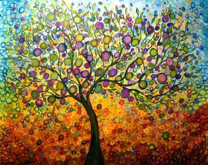 Large XXXL Upscale Painting 84x60 OLIVE TREE Whimsical Landscape Tree of Life Art by Luiza Vizoli