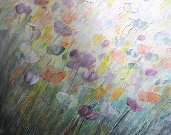 Original Abstract Floral Painting – Large Textured Wildflower Wall Art 36x36