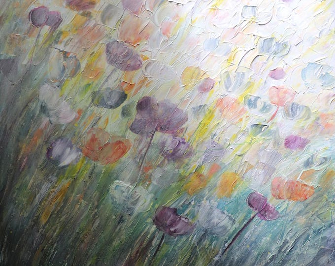 Original Abstract Floral Painting – Large Textured Wildflower Wall Art 36x36