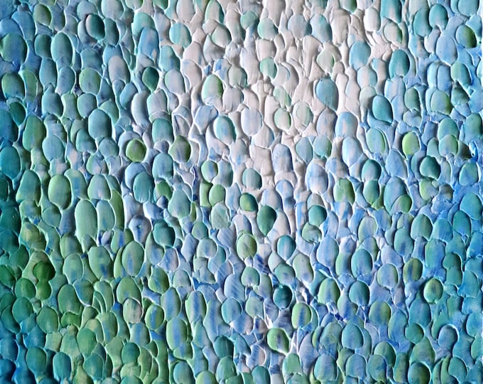 Spa Day Textured Abstract Painting Original Art in Soft Green Aqua Blue Turquoise by Luiza Vizoli 16x20 Palette Knife Ready to Hang