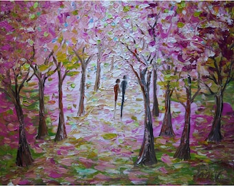 SPRING Love Romance Painting Original Large Painting Oil Modern Canvas Abstract Landscape Flowers Lights