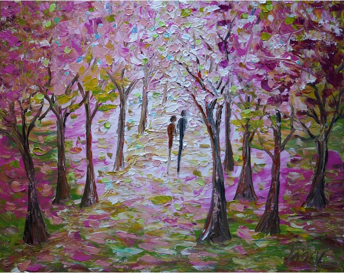 SPRING Love Romance Painting Original Large Painting Oil Modern Canvas Abstract Landscape Flowers Lights