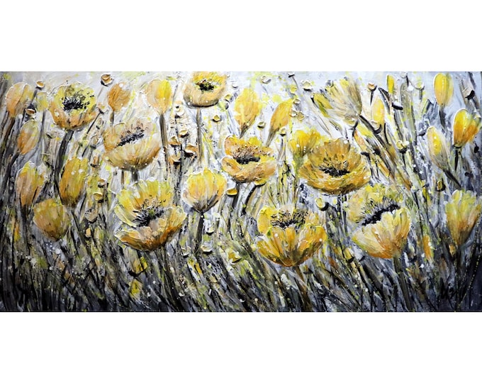 Yellow Tulips Radiance Original Modern Impressionist Painting by Luiza Vizoli, Large Canvas ready to ship