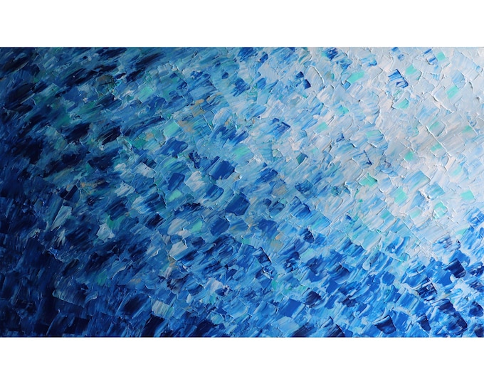 Extra Large Blue Abstract Painting 60x36 Original Ocean Deep Water Sky Modern Wall Art