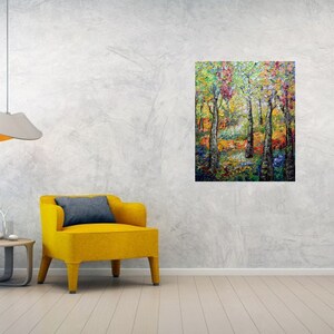 Colorful Blooming Flowers Summer Birch Trees Park Original Oil Painting ...
