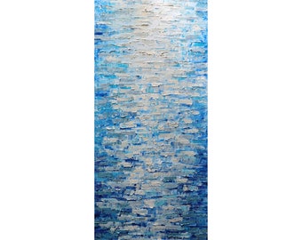 Misty Water Abstract Impasto Painting Original Large Canvas White Cream Beige Blue Aqua Gray Neutral Tones ,Neutrals Colors Vertical Artwork