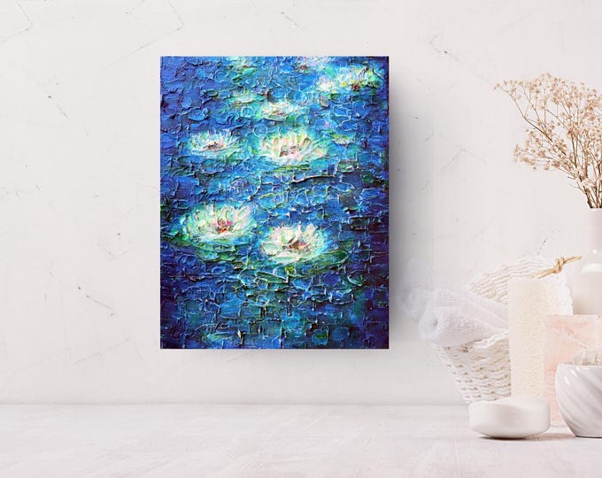 Moonlight on the Pond 11x14 Original Water Lily Painting