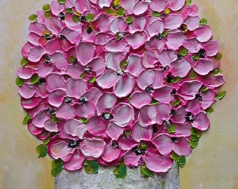 Pink Petunias Oil Painting 12x12 Original Textured Floral Art Spring Bouquet Signed COA
