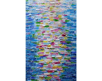Abstract Water Reflections Serene Beauty Original Impasto Oil Painting by Luiza Vizoli, ready to ship