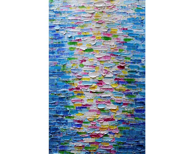 Abstract Water Reflections Serene Beauty Original Impasto Oil Painting by Luiza Vizoli, ready to ship