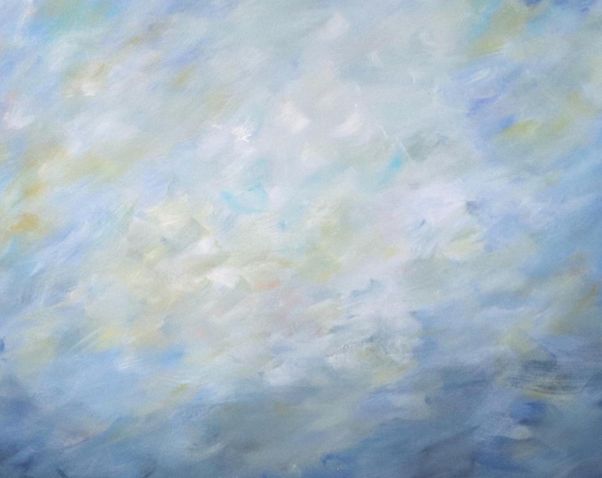 Large Blue Abstract Painting, 48x30 Original Canvas, Contemporary Wall Art