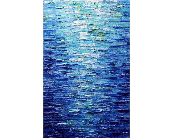 Custom painting BLUE SKY Large Vertical Canvas Impasto Textured Artwork