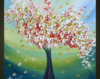 FLOWERING TREE Original Modern Abstract Palette Knife Oil Painting by Luiza Vizoli different sizes available