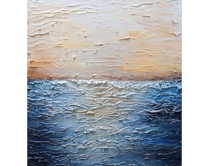 Sunset Artwork, Abstract Painting Minimalism Art Large Canvas, Ocean Colors