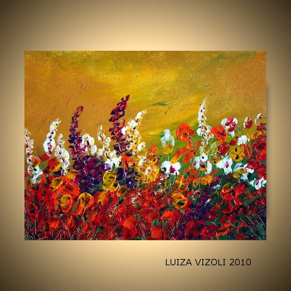 SALE---Original Abstract Modern Impasto Palette Knife Oil Paintng WILDFLOWERS FIELD by Luiza Vizoli