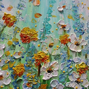 Summer Colors Daisy Wildflowers and Butterflies Impasto Oil Original Painting Art by Luiza Vizoli image 9