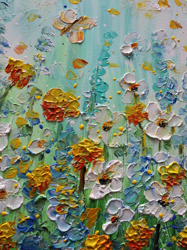 Summer Colors Daisy Wildflowers and Butterflies Impasto Oil Original Painting Art by Luiza Vizoli image 9