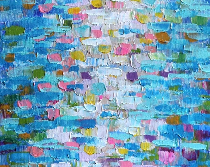 Blue Water Painting, Colorful 12x36 Vertical Wall Art, Coastal Decor
