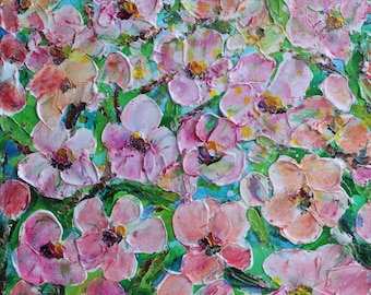 Original Apple Blossom Painting 10x10, Apple Blossoms in Bloom, Textured Floral Wall Art