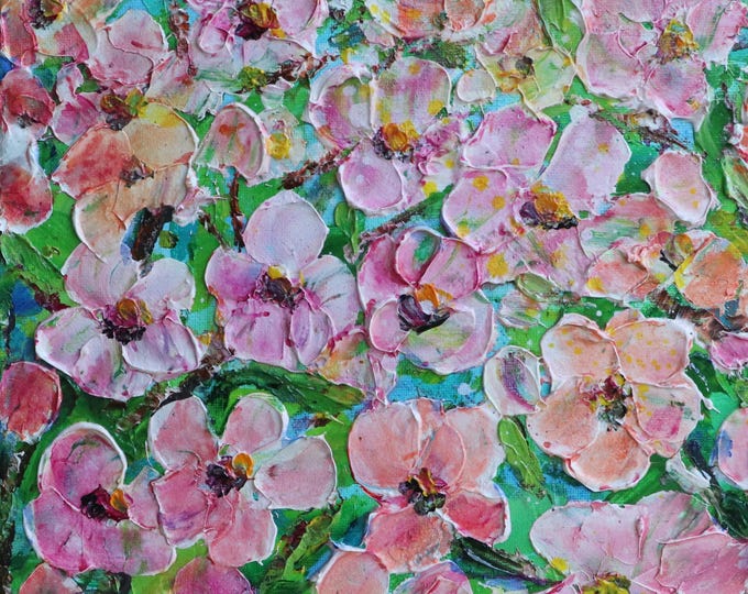 Original Apple Blossom Painting 10x10, Apple Blossoms in Bloom, Textured Floral Wall Art