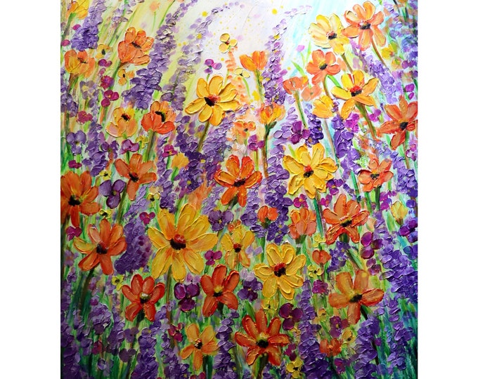 Wild Lavender 36x48 Canvas Purple Flowers Yellow Orange Flowers Field in BLOOM Summer in Provence Large Original Painting