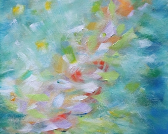 Abstract Acrylic Painting, Loose Expressive Brushwork, Floral-Inspired Forms