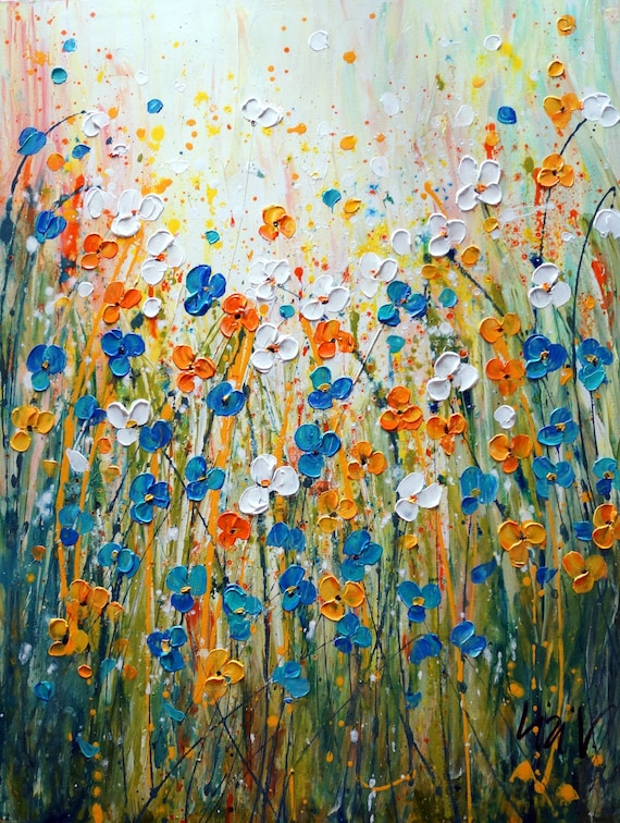 Wild Flowers Field Painting – Abstract Expressionist Textured