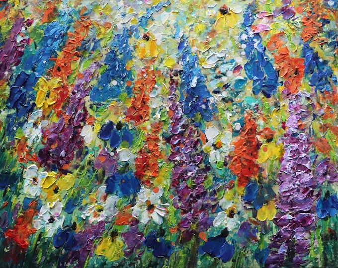 Midwest Wildflower Painting, Colorful Original Floral Art, Textured Flowers